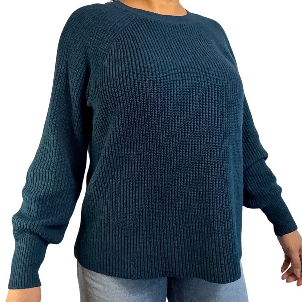 Jessica Simpson Womens Ribbed Raglan Crew Neck Sweater Teal Green XL CUWS1505S